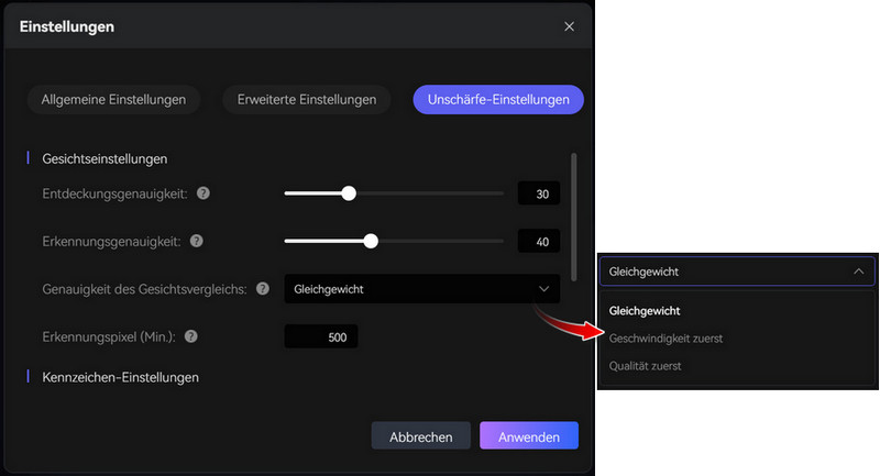 Unschärfe-Einstellungen