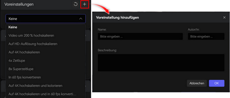 Voreinstellungen anpassen